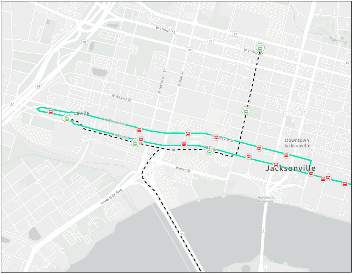 Map of route 11 for the downtown area of the Skyway